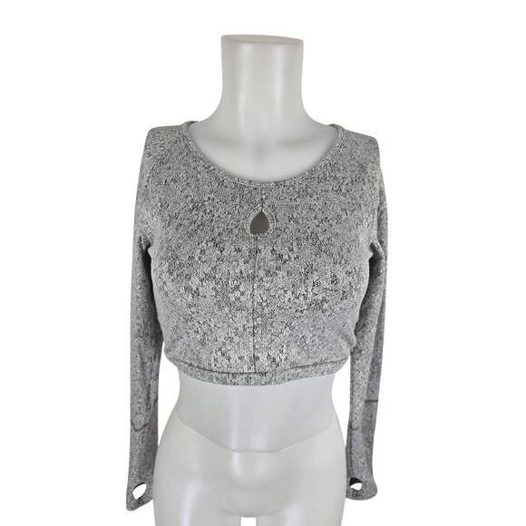 Gymshark Heathered Gray Long Sleeve Thumb Hole Athletic Crop Women's Top  M - Picture 2 of 5